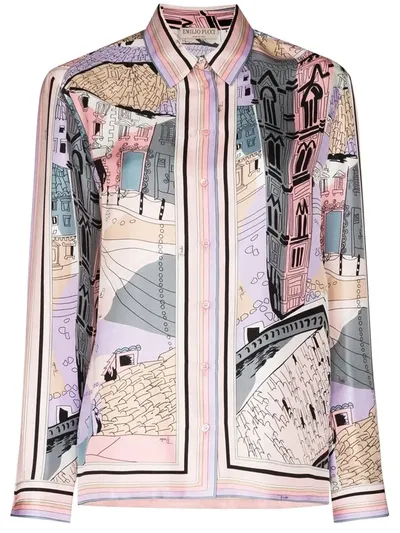 Emilio Pucci Battistero Long-sleeve Silk Shirt In Pink