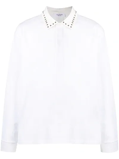 Valentino Classic Roman Stud Cotton Button-up Shirt In White