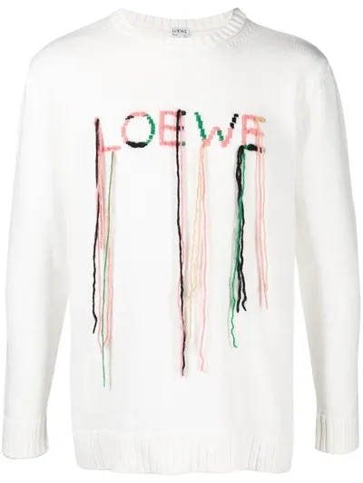 Loewe Fringed Logo-embroidered Jumper In White