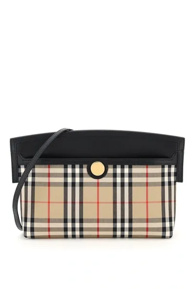 Burberry Society Clutch With Shoulder Strap In Beige,black,red