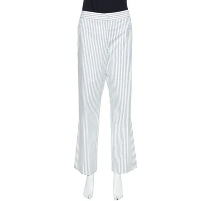 Pre-owned Etro White Pinstriped Cotton Straight Leg Pants L