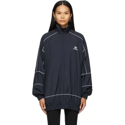 Balenciaga Zip-up Technical Poplin Jacket In Blue