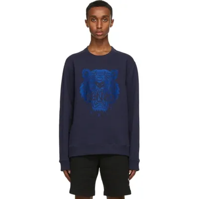 Kenzo Tiger Embroidered Long-sleeve Sweatshirt In Navy