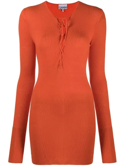 Ganni Lightweight Knitted Fitted Blouse In Orange