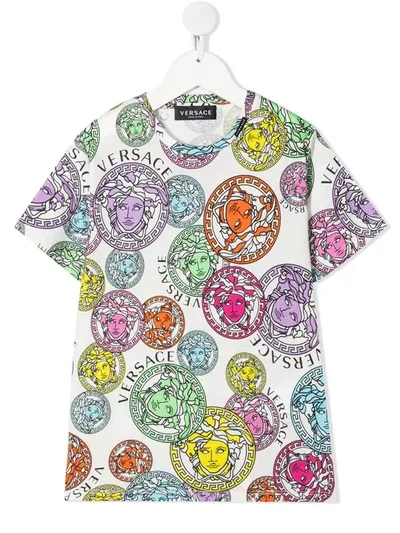 Young Versace Kids' Logo Print Crew-neck T-shirt In White