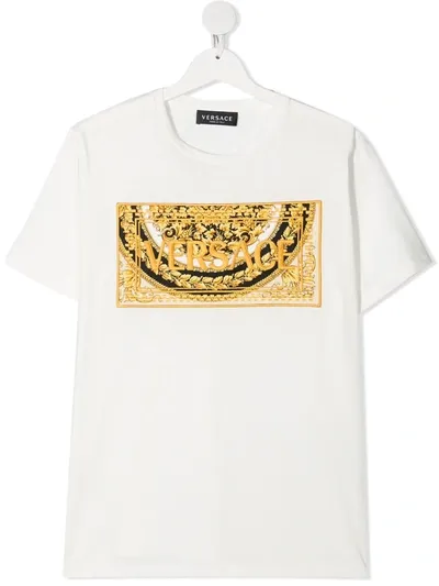 Young Versace Teen Barocco Embroidered T-shirt In White