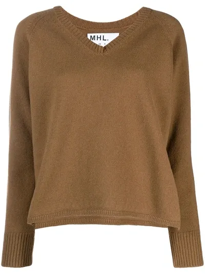 Margaret Howell V-neck Knitted Jumper In Brown