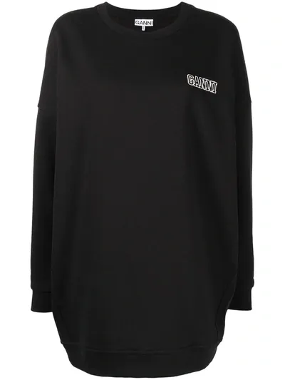 Ganni Embroidered Logo Sweatshirt In Black