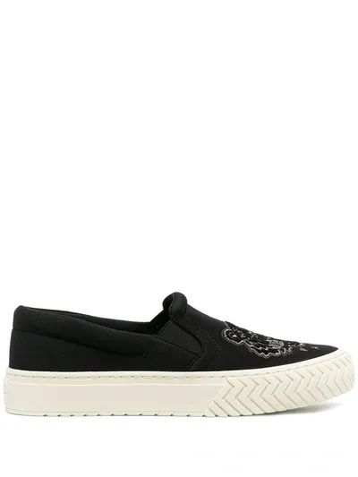 Kenzo Embroidered Tiger Slip-on Sneakers In Black