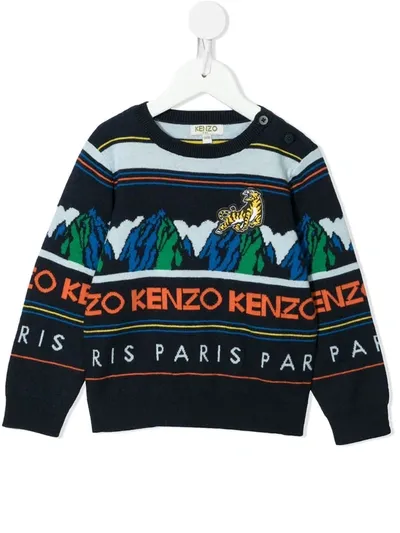 Kenzo Kids' Kirkou Logo-knit Jumper In Blue