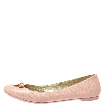 Pre-owned Dolce & Gabbana Dolce And Gabbana Pink Lizard Embossed Leather Bow Detail Ballet Flats Size 40