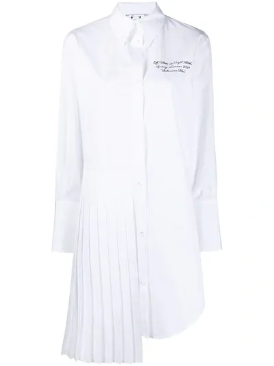 Off-white Asymmetric Pleated Shirt Dress In White