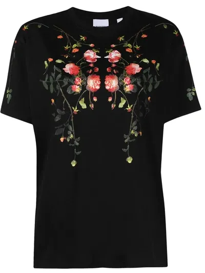 Burberry Rose-print T-shirt In Schwarz