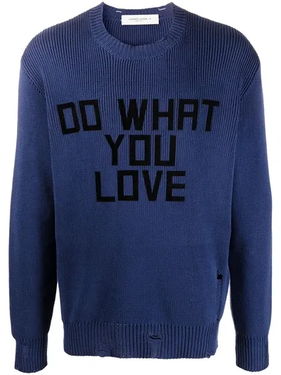 Golden Goose Intarsia-knit Slogan Jumper In Blue