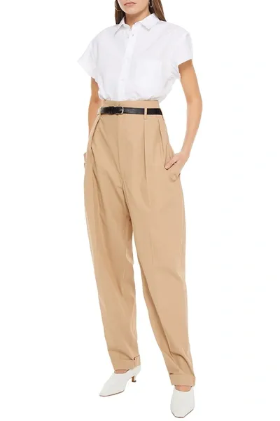 Maison Margiela Pleated Cotton-twill Tapered Pants In Sand