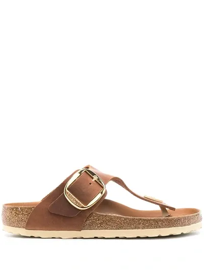 Birkenstock Gizah Brown Leather Thong Sandals In Cognac