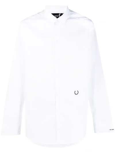 Raf Simons Embroidered-logo Long-sleeve Shirt In White