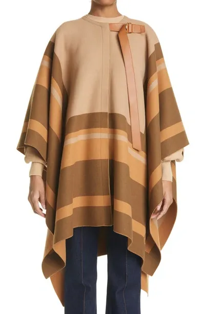 Chloé Leather-trimmed Virgin Wool Cape In Beige