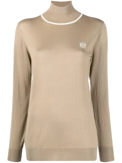 Loewe High-neck Embroidered Logo Jumper In Neutrals