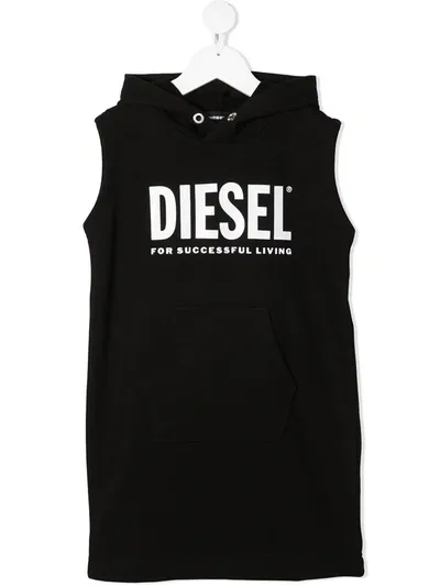 Diesel Kids' Sleeveless Hooded Sweater In Black