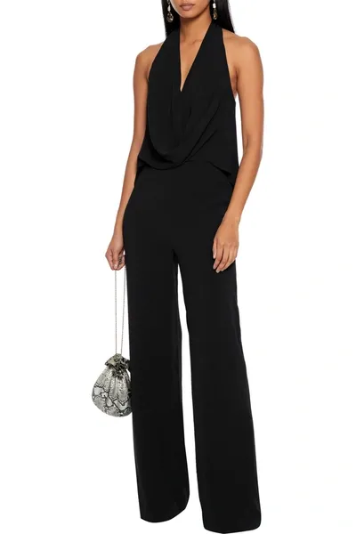 Halston Draped Crepe Halterneck Jumpsuit In Black