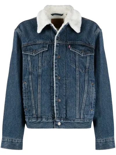 Levi's Womens Rough And Tumble Sherpa Trucker Denim Jacket Xs In Medium Wash