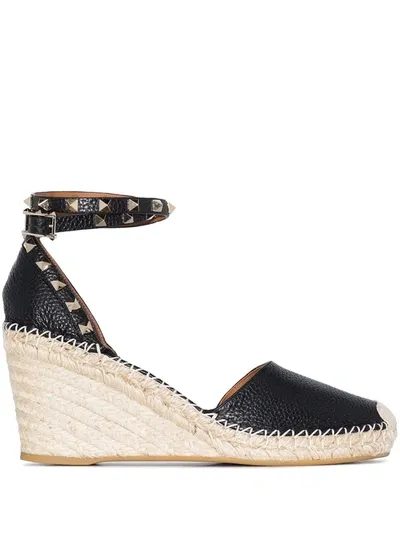 Valentino Garavani Rockstud 85mm Wedge Espadrilles In Black