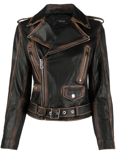 Manokhi Contrast Trim Biker Jacket In Black