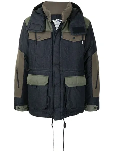 White Mountaineering Panelled Padded Jacket In Blue