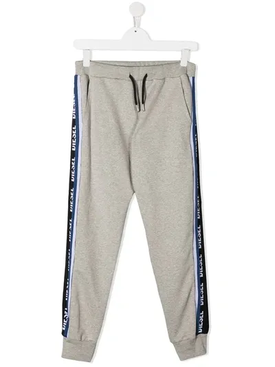 Diesel Kids' Side Logo Track Pants In Grey