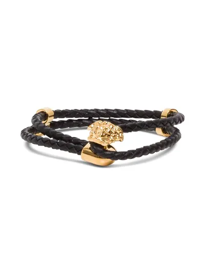 Versace Medusa Charm Woven Bracelet In Black