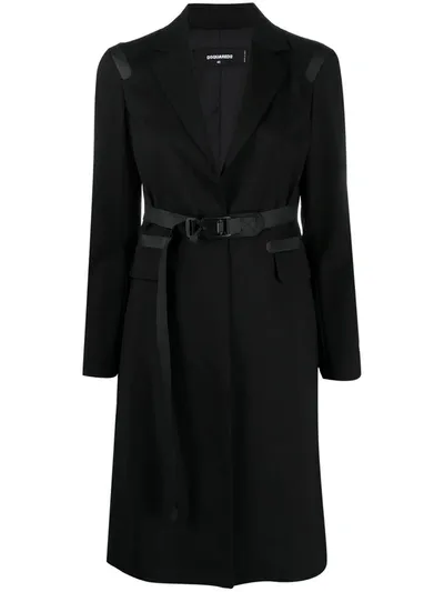 Dsquared2 Single-breasted Belted Wool Coat In Black