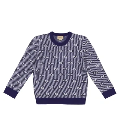 Gucci Kids' All Over Logo Knitted Sweater Navy In Blue