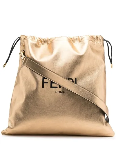 Fendi Metallic Logo Shoulder Bag In Gold