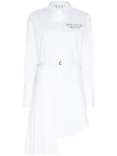 Off-white Button-down Belted Cotton Shirtdress In White Black