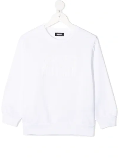 Diesel Kids' Logo Barcode Sweatshirt In White