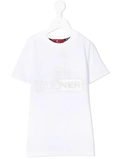 Aigner Kids' Metallic Logo Print T-shirt In White