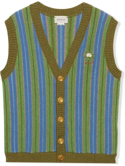 Gucci Kids' Striped V-neck Knit Vest In Green