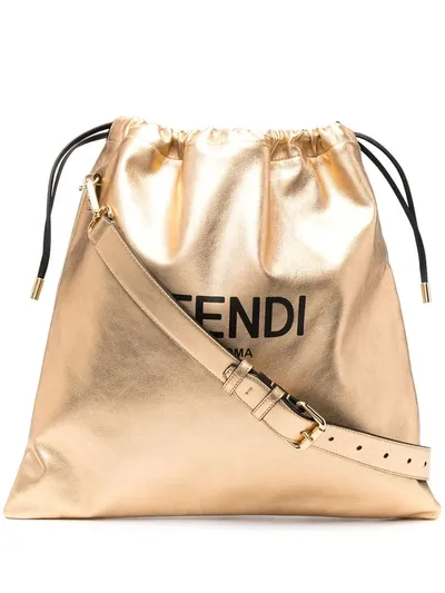 Fendi Logo-print Shoulder Bag In Gold