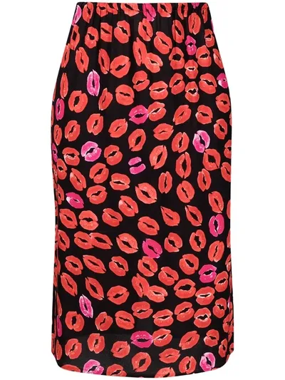 Marni Lip-print High-waisted Skirt In Black