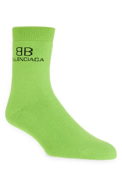 Balenciaga Logo-embroidered Socks In Green Black