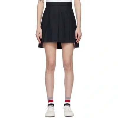 Thom Browne Navy Super 120s Dropped Back Pleated Miniskirt In Grey