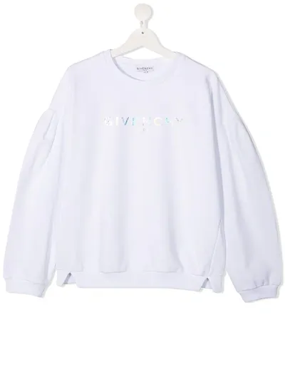 Givenchy Kids' Iridescent Logo Print Sweater In White