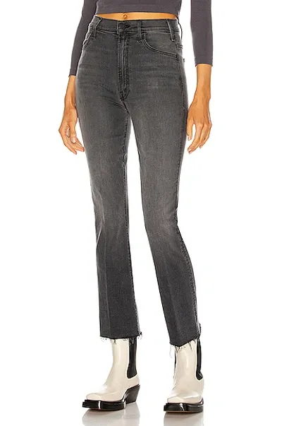 Mother The Hustler Cropped Frayed High-rise Flared Jeans In Grey