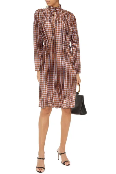 Cedric Charlier Gingham Seersucker Dress In Orange