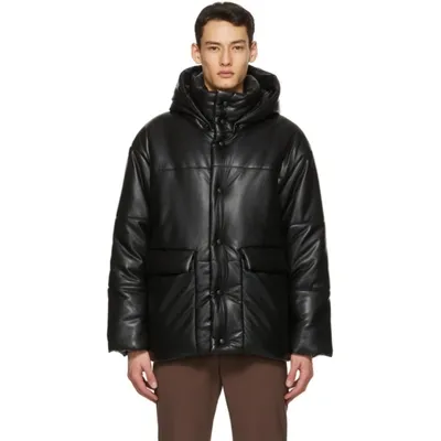 Nanushka Black Vegan Leather Hide Puffer Jacket