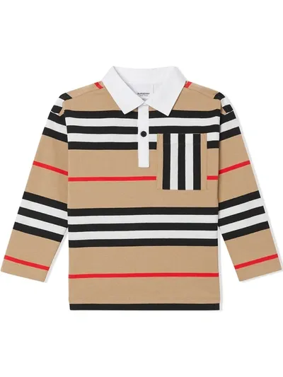 Burberry Teen Icon Stripe Polo Shirt In Brown