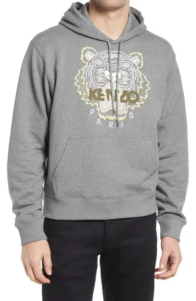 Kenzo Classic Embroidered Tiger Hooded Sweatshirt In Dove Grey