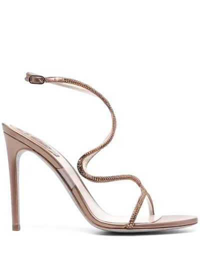 René Caovilla Gemstone-embellished Strappy Sandals In Brown