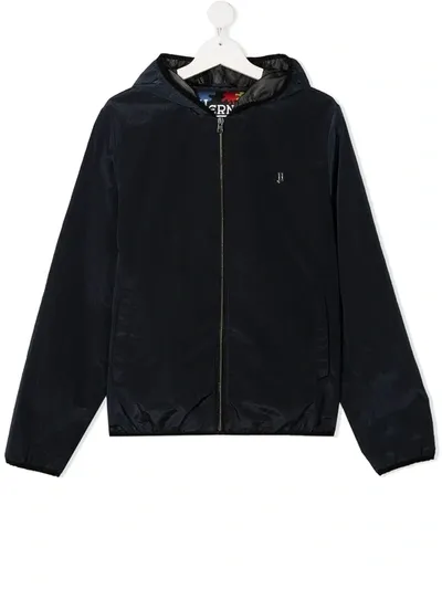 Herno Teen Crepe De Chine Hooded Jacket In Blue